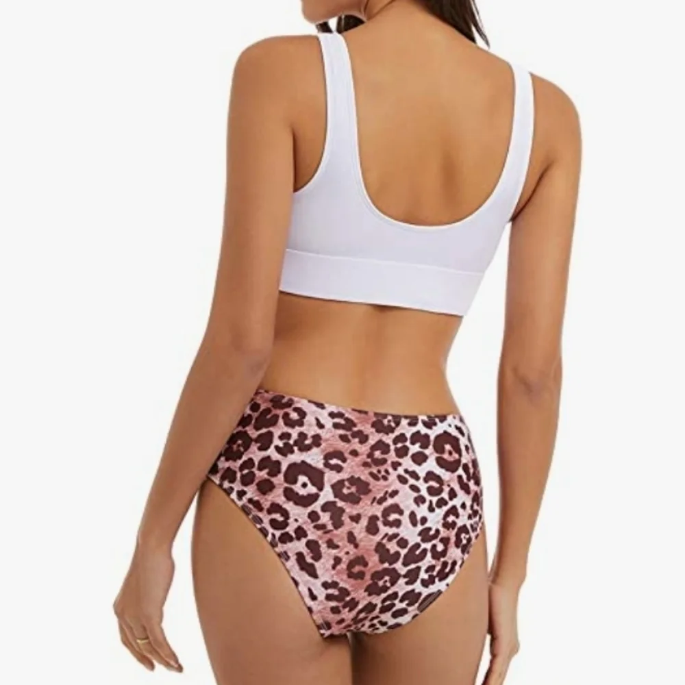 Combor High Waist Leopard Bikini Set in White & Leopard Size S